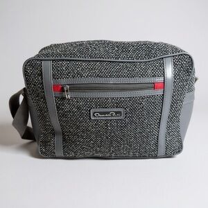 VTG Oscar de la Renta Shoulder Bag Gray Tweed Duffle Travel Carry-on Zip Top